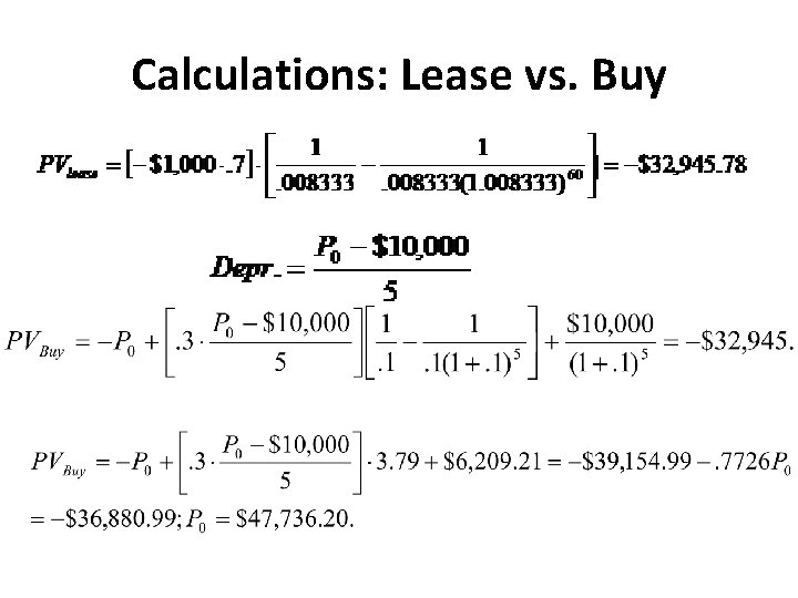 Calculations: Lease vs. Buy 