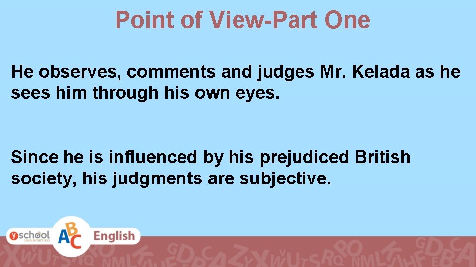 Point of View-Part One He observes, comments and judges Mr. Kelada as he sees