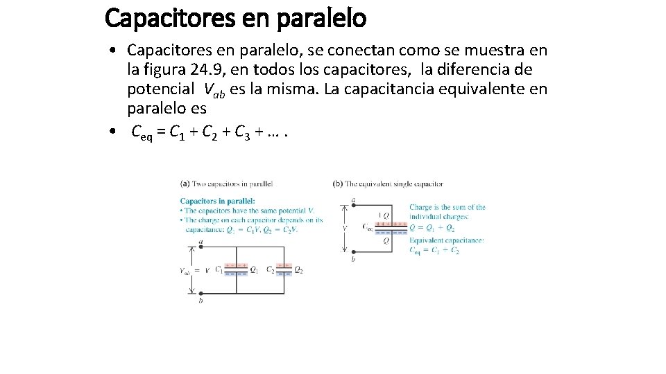 Capacitores en paralelo • Capacitores en paralelo, se conectan como se muestra en la