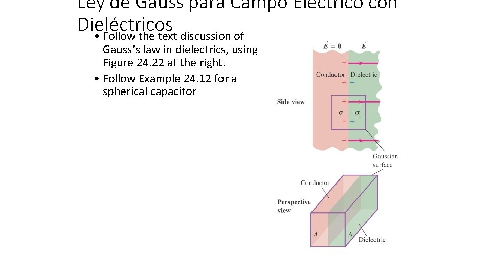 Ley de Gauss para Campo Eléctrico con Dieléctricos • Follow the text discussion of