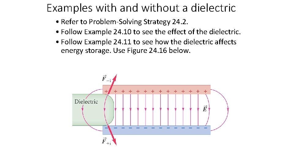 Examples with and without a dielectric • Refer to Problem-Solving Strategy 24. 2. •