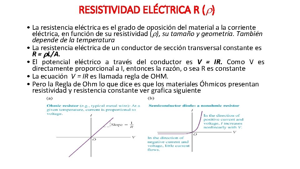 RESISTIVIDAD ELÉCTRICA R ( ) • La resistencia eléctrica es el grado de oposición