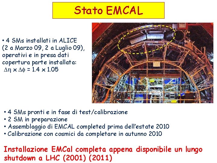 Stato EMCAL • 4 SMs installati in ALICE (2 a Marzo 09, 2 a