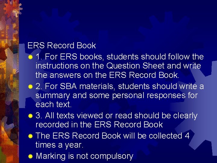 ERS Record Book ® 1. For ERS books, students should follow the instructions on