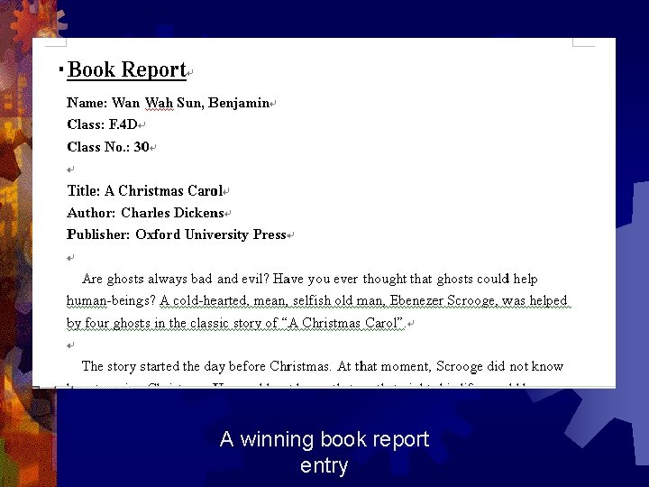 A winning book report entry 