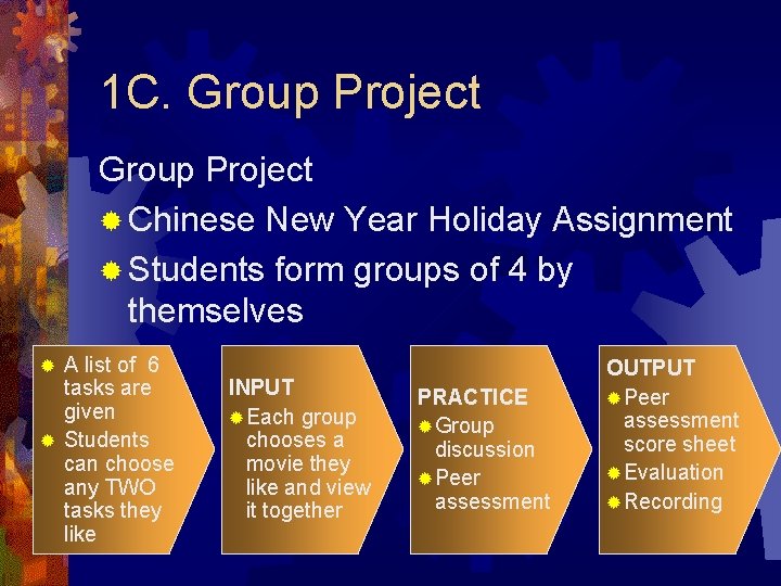 1 C. Group Project ® Chinese New Year Holiday Assignment ® Students form groups