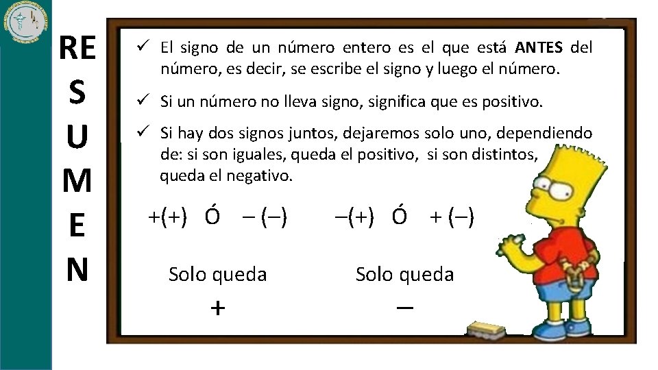 RE S U M E N ü El signo de un número entero es