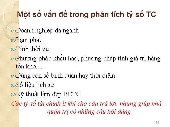 Một số vấn đề trong phân tích tỷ số TC Doanh nghiệp đa ngành