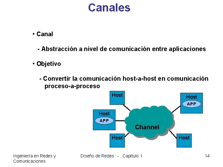 Canales • Canal - Abstracción a nivel de comunicación entre aplicaciones • Objetivo -