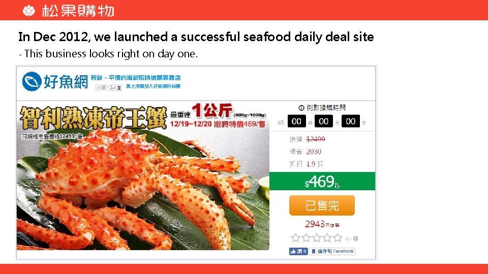 In Dec 2012, we launched a successful seafood daily deal site - This business