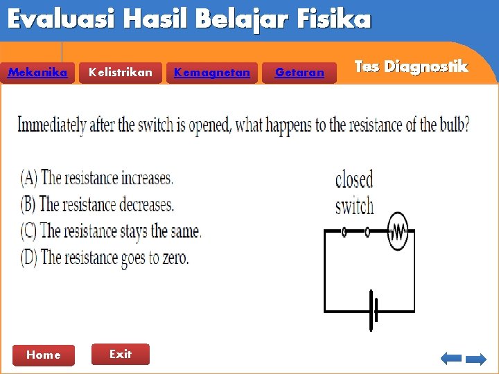 Evaluasi Hasil Belajar Fisika Mekanika Home Kelistrikan Exit Kemagnetan Getaran Tes Diagnostik 