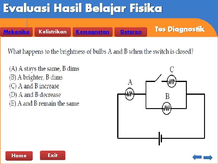 Evaluasi Hasil Belajar Fisika Mekanika Home Kelistrikan Exit Kemagnetan Getaran Tes Diagnostik 