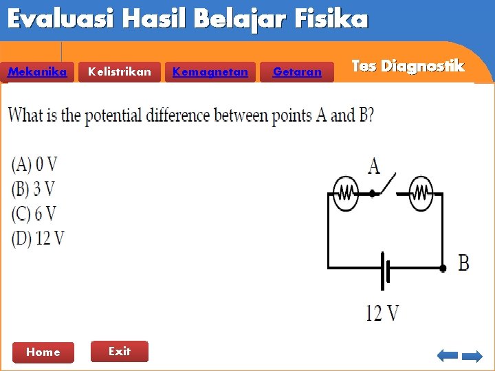 Evaluasi Hasil Belajar Fisika Mekanika Home Kelistrikan Exit Kemagnetan Getaran Tes Diagnostik 