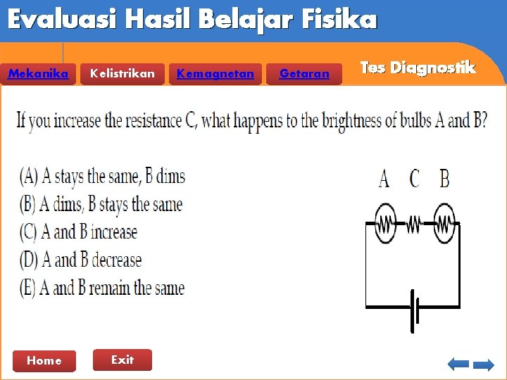 Evaluasi Hasil Belajar Fisika Mekanika Home Kelistrikan Exit Kemagnetan Getaran Tes Diagnostik 