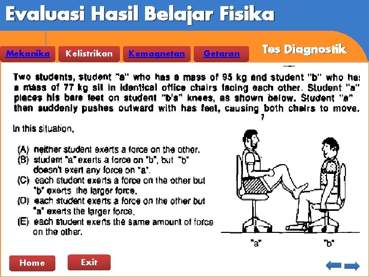 Evaluasi Hasil Belajar Fisika Mekanika Home Kelistrikan Exit Kemagnetan Getaran Tes Diagnostik 