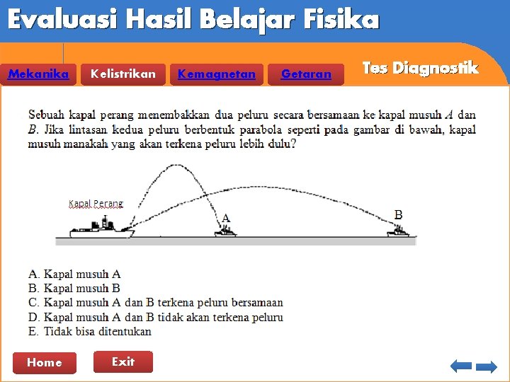 Evaluasi Hasil Belajar Fisika Mekanika Home Kelistrikan Exit Kemagnetan Getaran Tes Diagnostik 