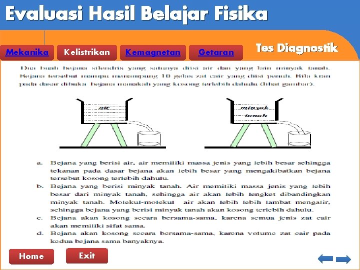 Evaluasi Hasil Belajar Fisika Mekanika Home Kelistrikan Exit Kemagnetan Getaran Tes Diagnostik 