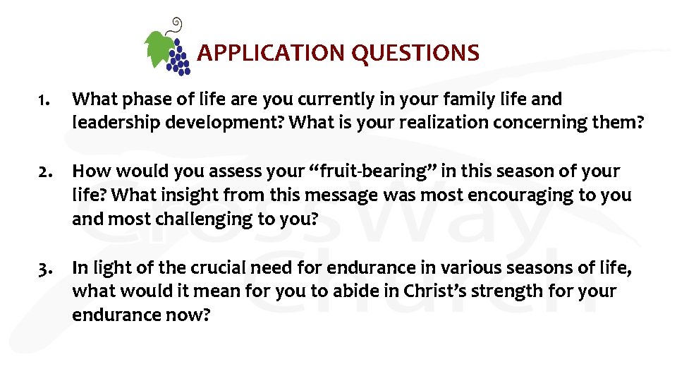 APPLICATION QUESTIONS 1. What phase of life are you currently in your family life