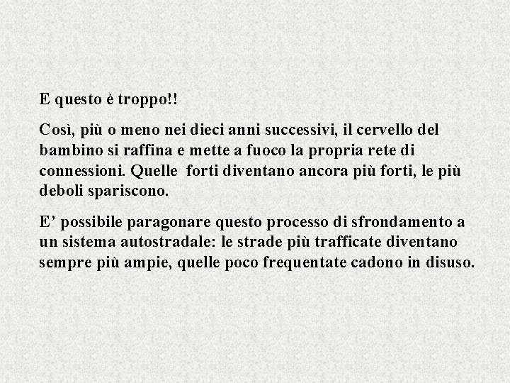 E questo è troppo!! Così, più o meno nei dieci anni successivi, il cervello