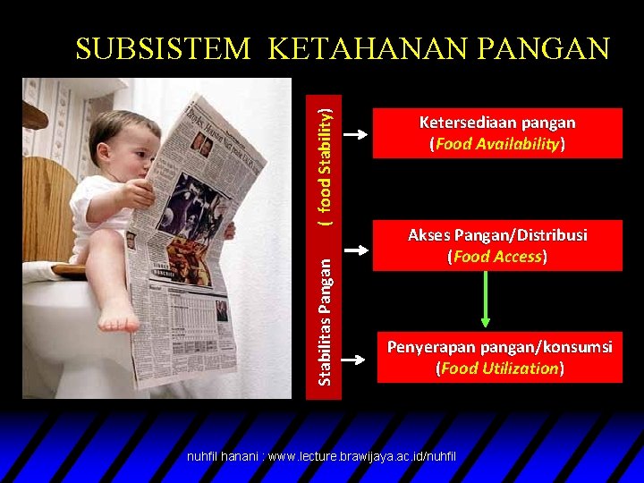 Stabilitas Pangan ( food Stability) SUBSISTEM KETAHANAN PANGAN Ketersediaan pangan ( Food Availability) Akses