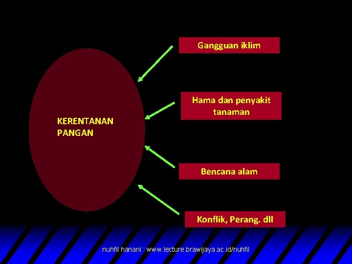 Gangguan iklim KERENTANAN PANGAN Hama dan penyakit tanaman Bencana alam Konflik, Perang. dll nuhfil