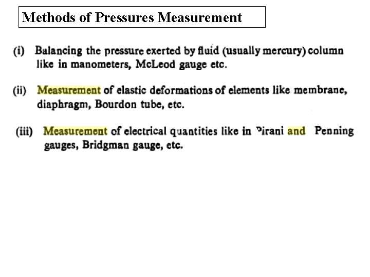 Methods of Pressures Measurement 