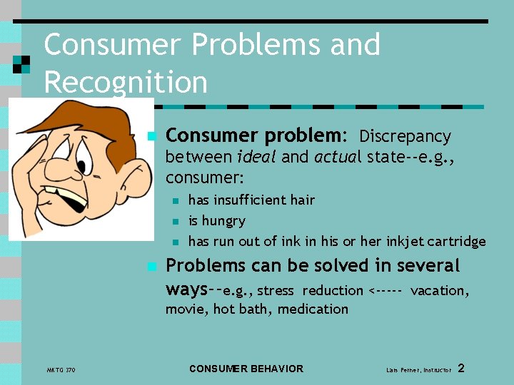 Consumer Problems and Recognition n Consumer problem: Discrepancy between ideal and actual state--e. g.