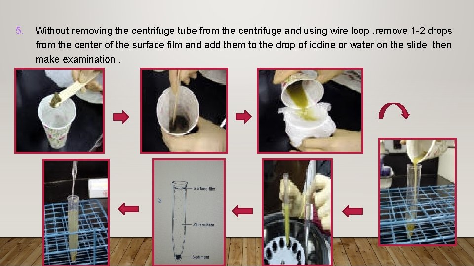 5. Without removing the centrifuge tube from the centrifuge and using wire loop ,