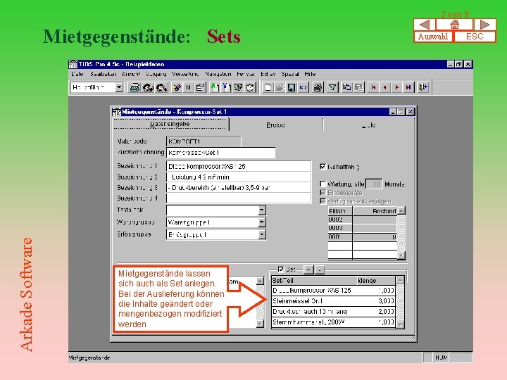 2 von 5 Arkade Software Mietgegenstände: Sets Mietgegenstände lassen sich auch als Set anlegen.