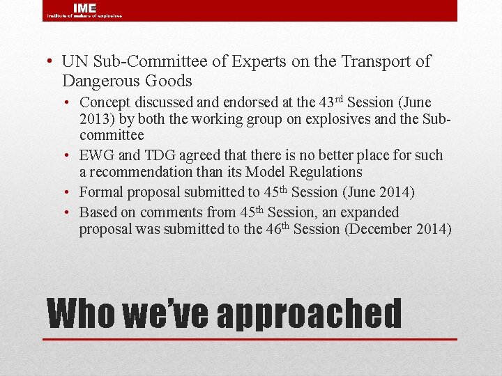  • UN Sub-Committee of Experts on the Transport of Dangerous Goods • Concept
