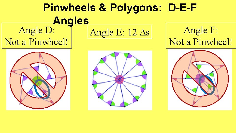 Pinwheels & Polygons: D-E-F Angles Angle D: Not a Pinwheel! Angle E: 12 s