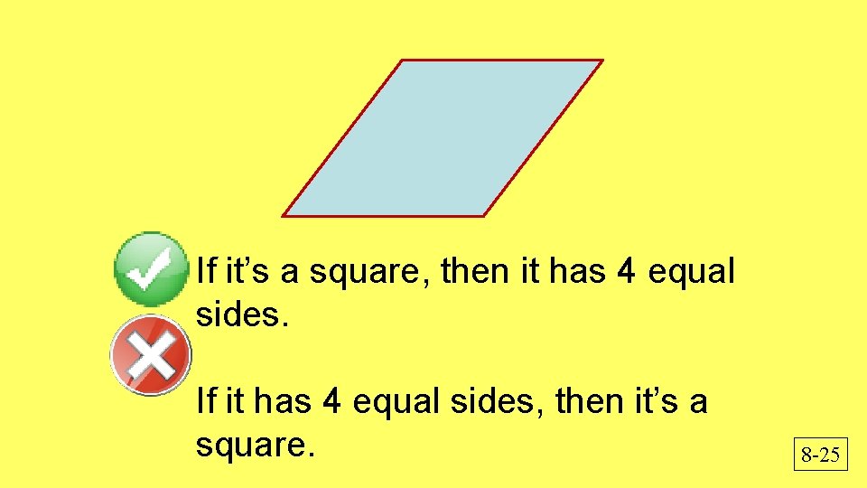 If it’s a square, then it has 4 equal sides. If it has 4 If it’s a square, then it has 4 equal sides. If it has 4