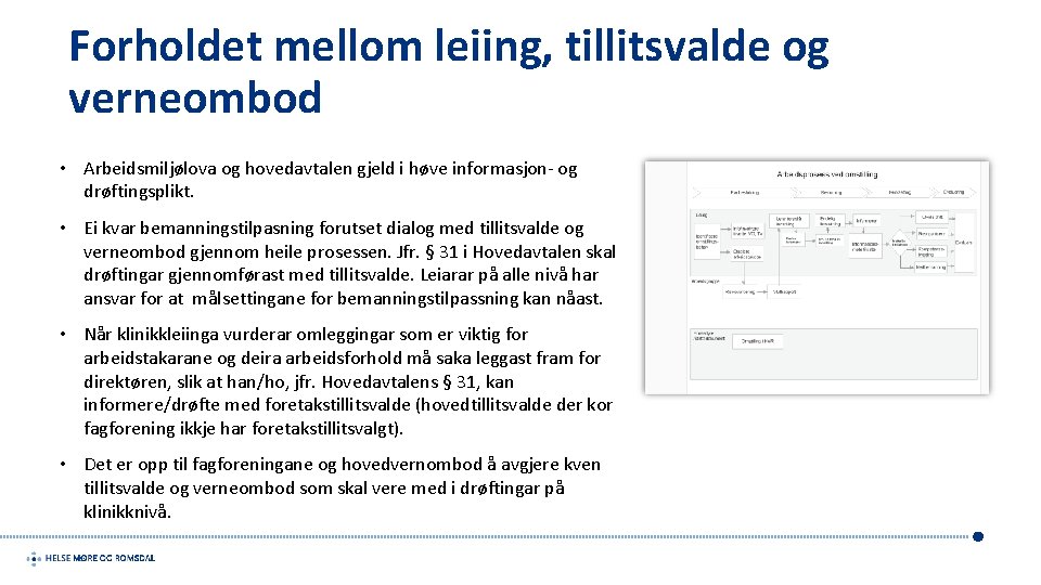 Forholdet mellom leiing, tillitsvalde og verneombod • Arbeidsmiljølova og hovedavtalen gjeld i høve informasjon-