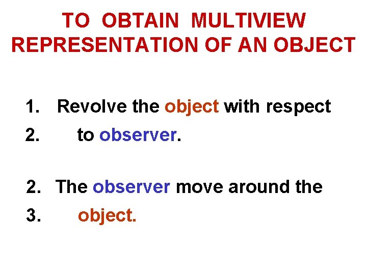 TO OBTAIN MULTIVIEW REPRESENTATION OF AN OBJECT 1. Revolve the object with respect 2.