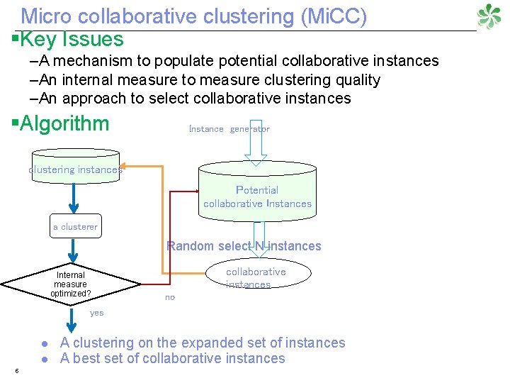 Micro collaborative clustering (Mi. CC) §Key Issues –A mechanism to populate potential collaborative instances