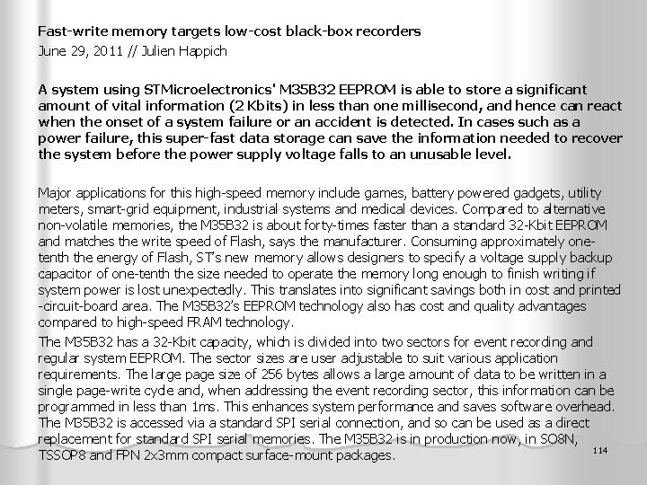 Fast-write memory targets low-cost black-box recorders June 29, 2011 // Julien Happich A system