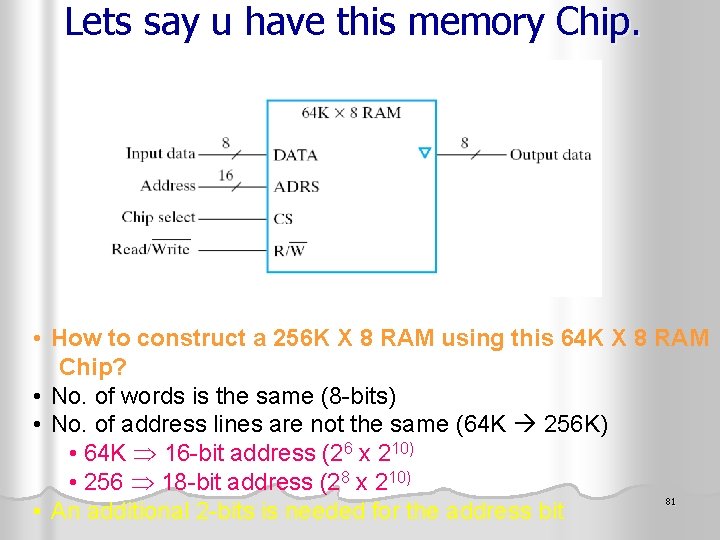 Lets say u have this memory Chip. • How to construct a 256 K