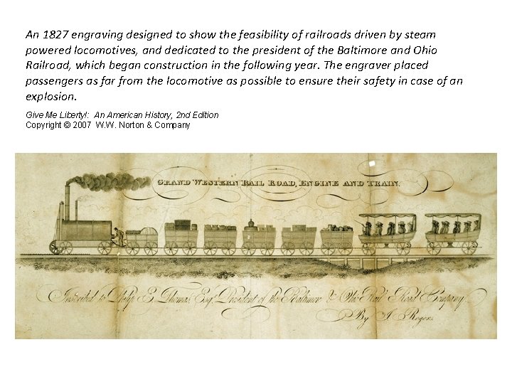 An 1827 engraving designed to show the feasibility of railroads driven by steam powered
