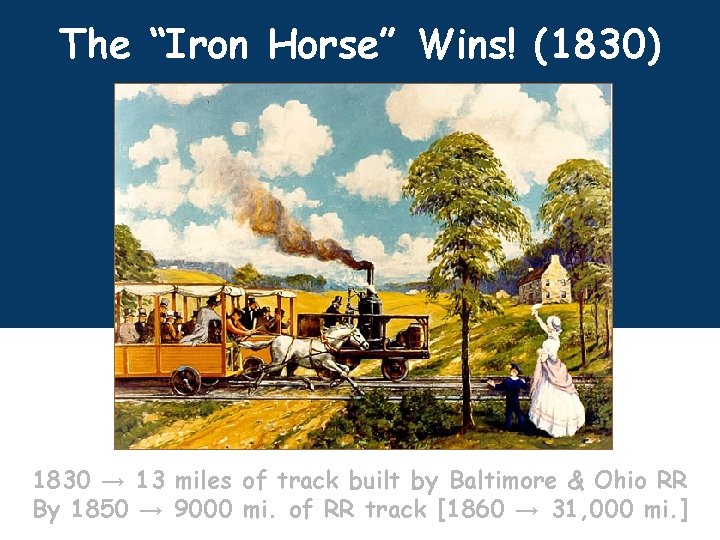 The “Iron Horse” Wins! (1830) 1830 → 13 miles of track built by Baltimore