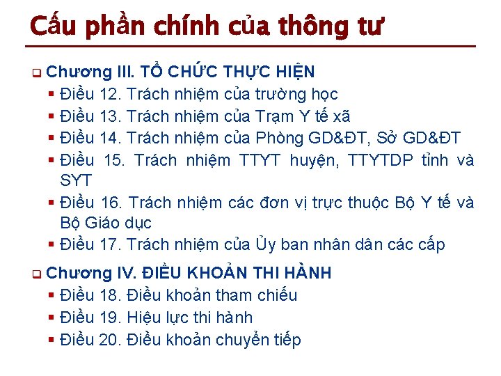 Cấu phần chính của thông tư q Chương III. TỔ CHỨC THỰC HIỆN §