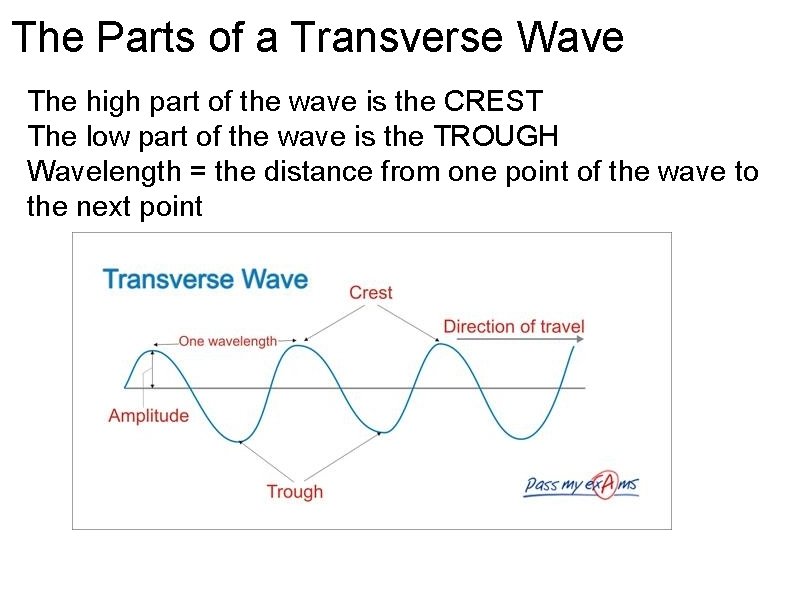 The Parts of a Transverse Wave The high part of the wave is the
