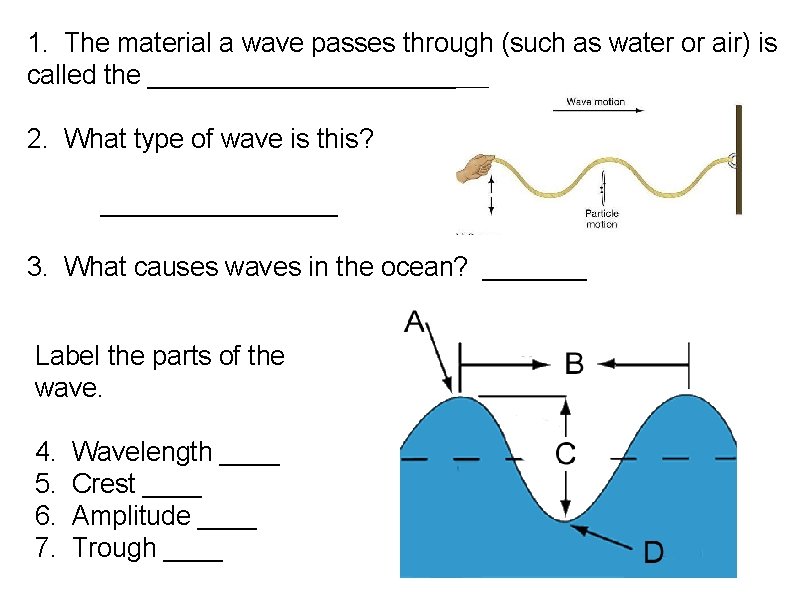 1. The material a wave passes through (such as water or air) is called