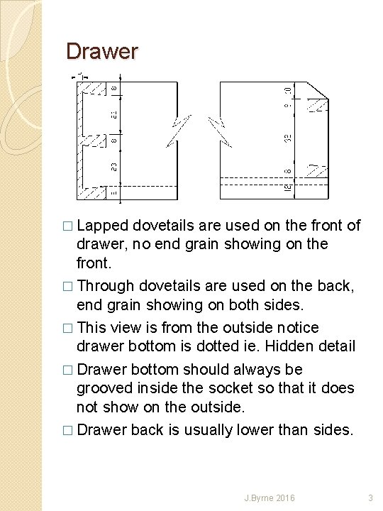 Drawer � Lapped dovetails are used on the front of drawer, no end grain