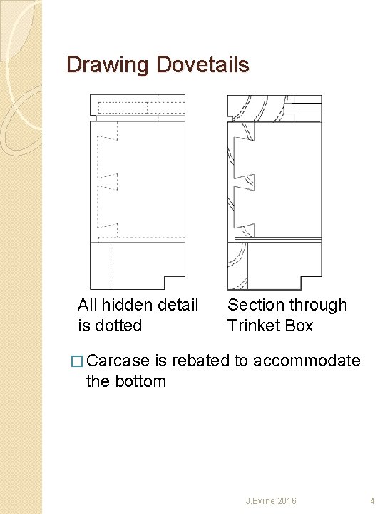 Drawing Dovetails All hidden detail is dotted Section through Trinket Box � Carcase is