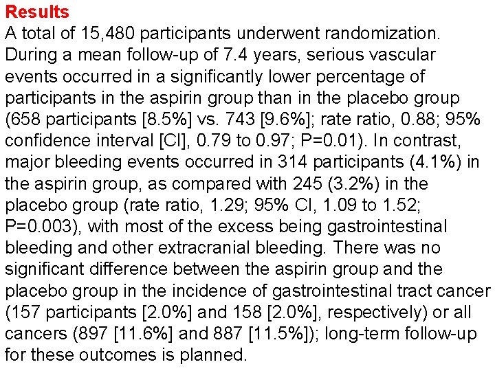 Results A total of 15, 480 participants underwent randomization. During a mean follow-up of