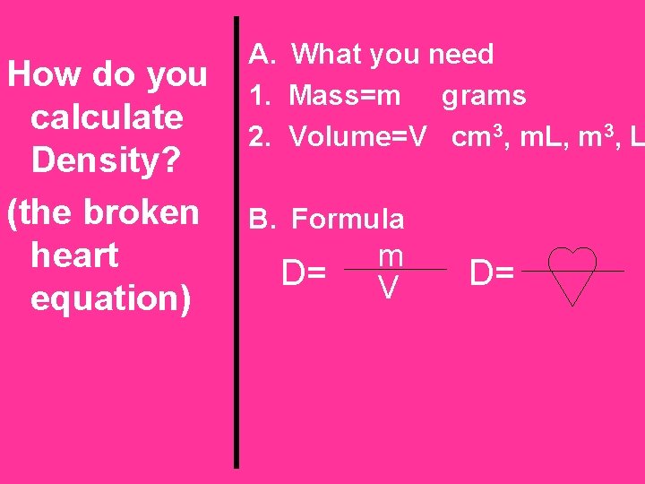 A. What you need 1. Mass=m grams 2. Volume=V cm 3, m. L, m