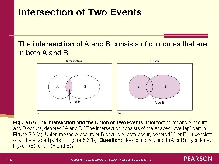 Intersection of Two Events The intersection of A and B consists of outcomes that