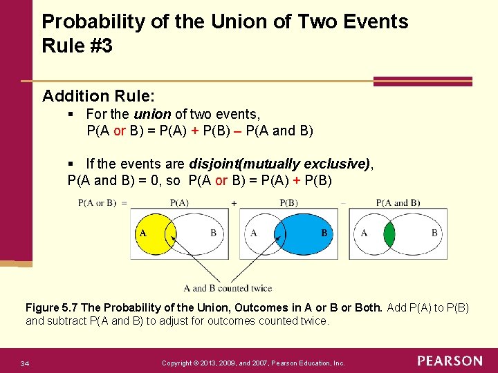 Probability of the Union of Two Events Rule #3 Addition Rule: § For the