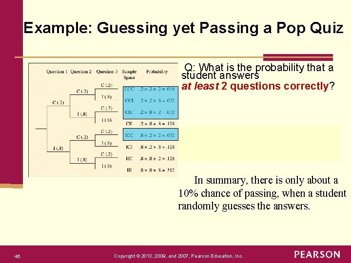 Example: Guessing yet Passing a Pop Quiz Q: What is the probability that a