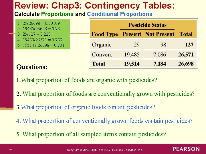 Review: Chap 3: Contingency Tables: Calculate Proportions and Conditional Proportions 1. 2. 3. 4.